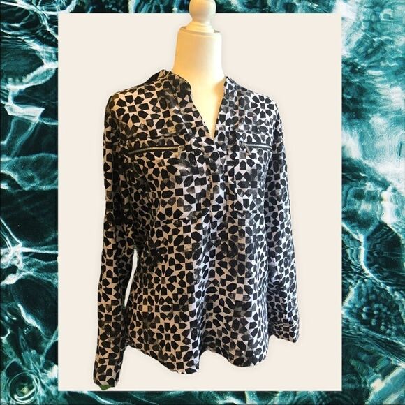 Michael Kors BLK and WHT longsleeve blouse - Picture 1 of 8